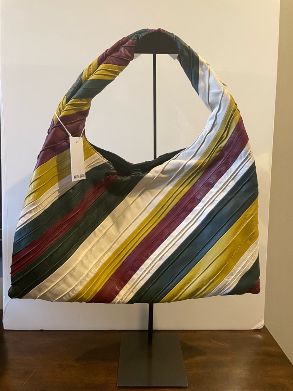 Walter Baker Striped Leather Hobo Bag in Green, White & Burgundy - Picture 3 of 9